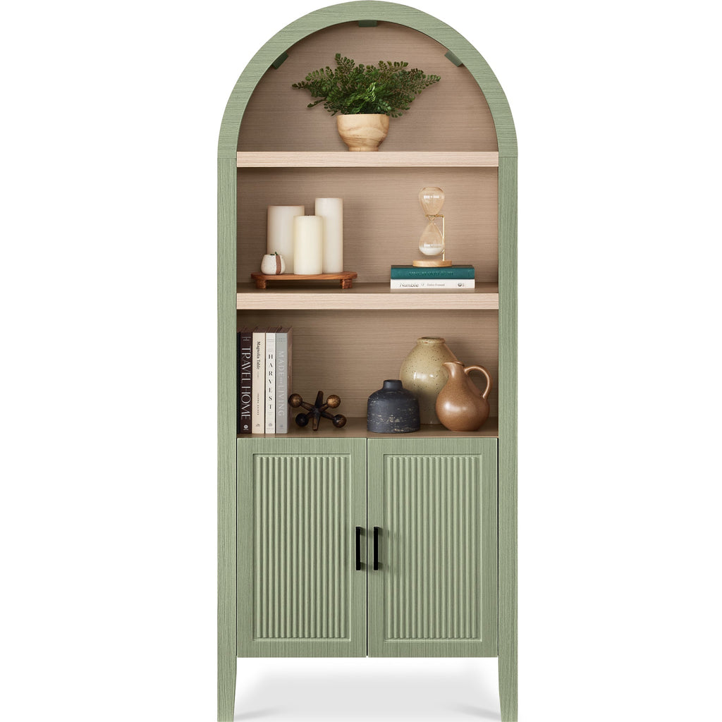 72\" Tall Arched Pantry Cabinet w/ Doors 5-Tier Storage Cabinet w/ Shelves