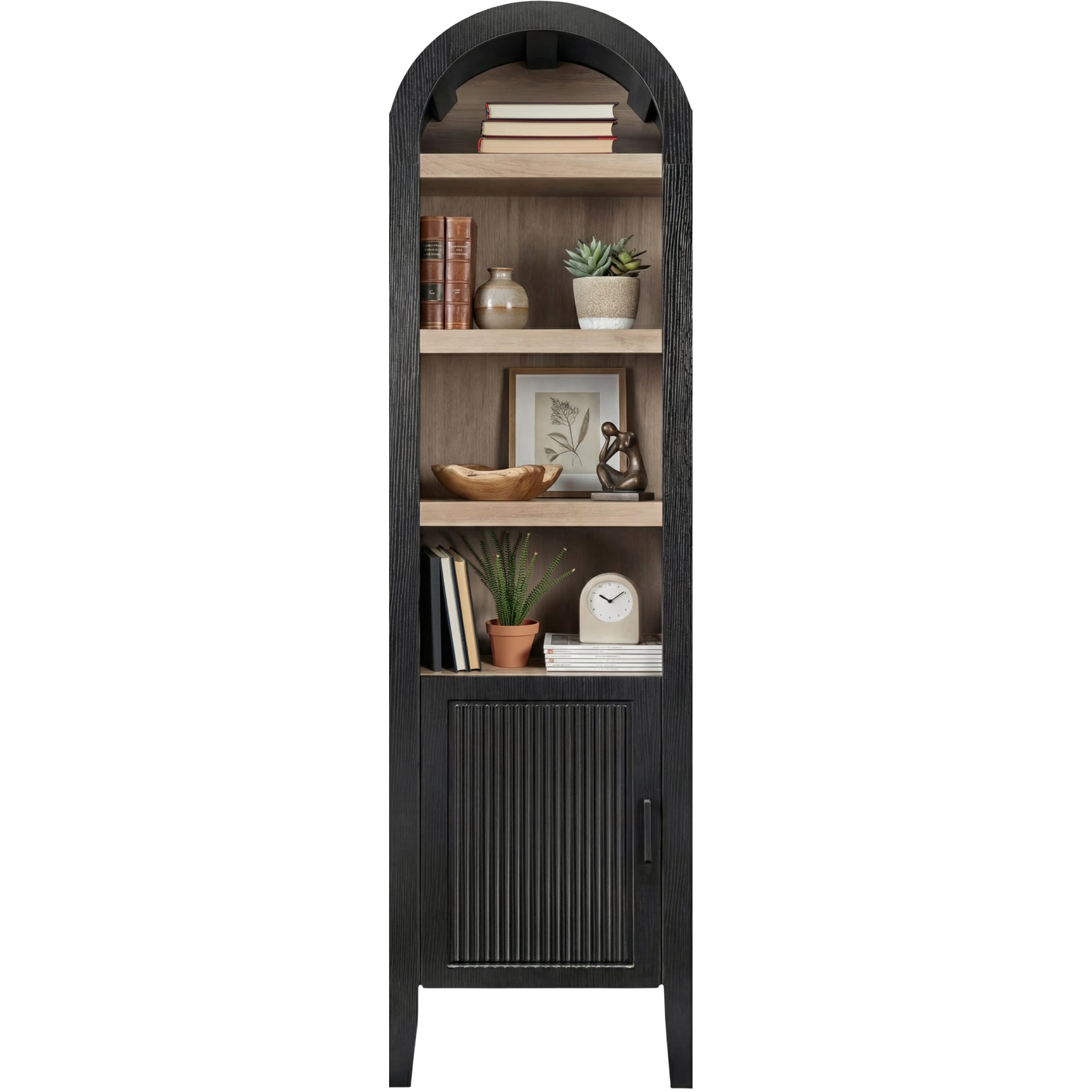 72\" Tall Narrow Arched Pantry Cabinet w/ Door 4-Tier Storage Cabinet