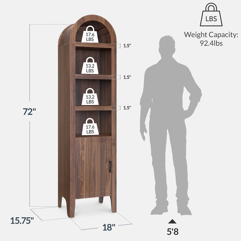 72\" Tall Narrow Arched Pantry Cabinet w/ Door 4-Tier Storage Cabinet