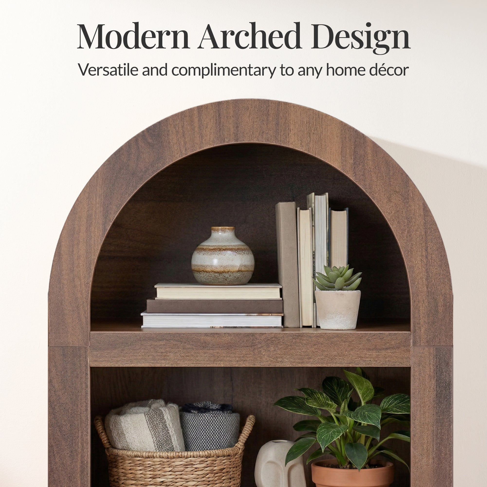 72\" Tall Narrow Arched Pantry Cabinet w/ Door 4-Tier Storage Cabinet