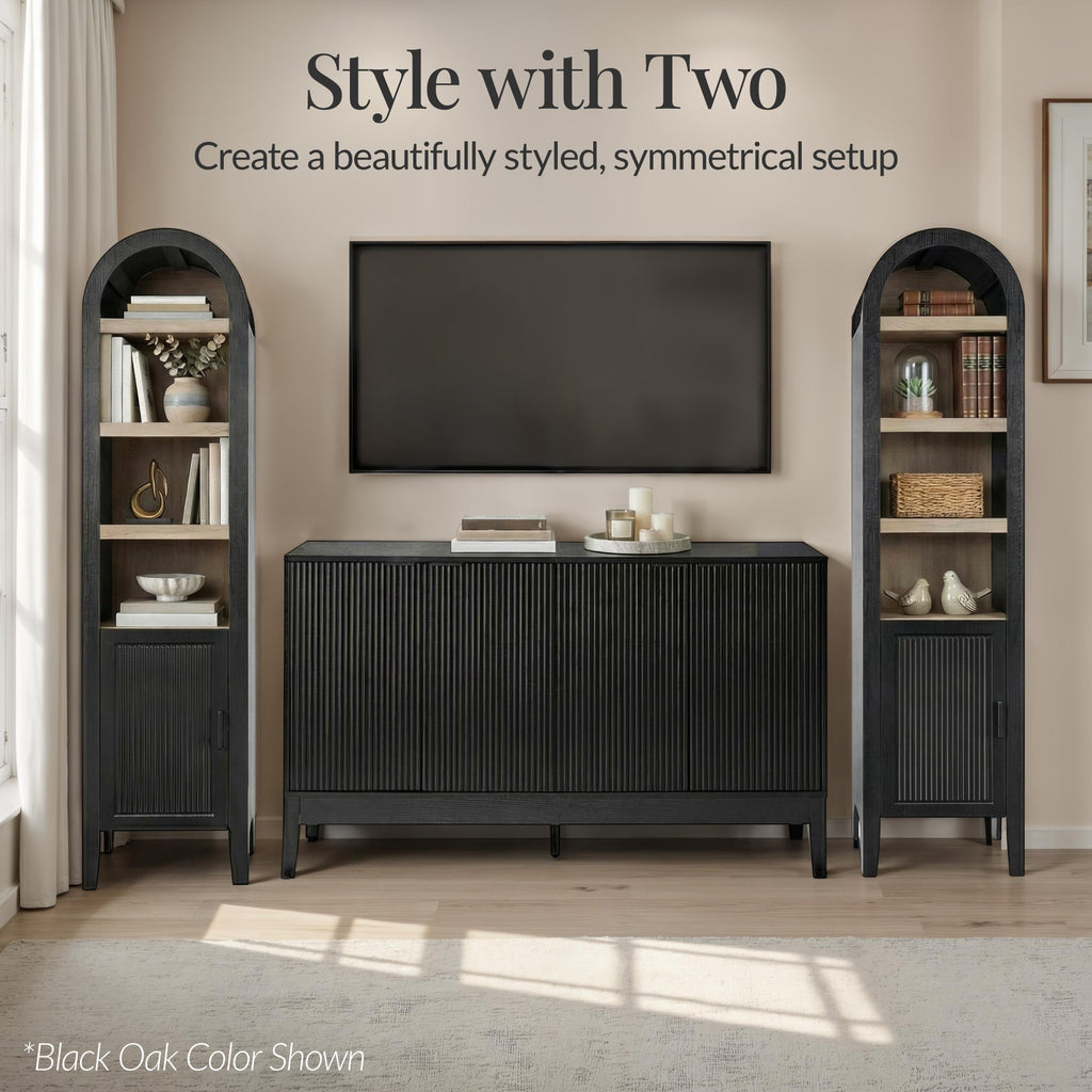72\" Tall Narrow Arched Pantry Cabinet w/ Door 4-Tier Storage Cabinet