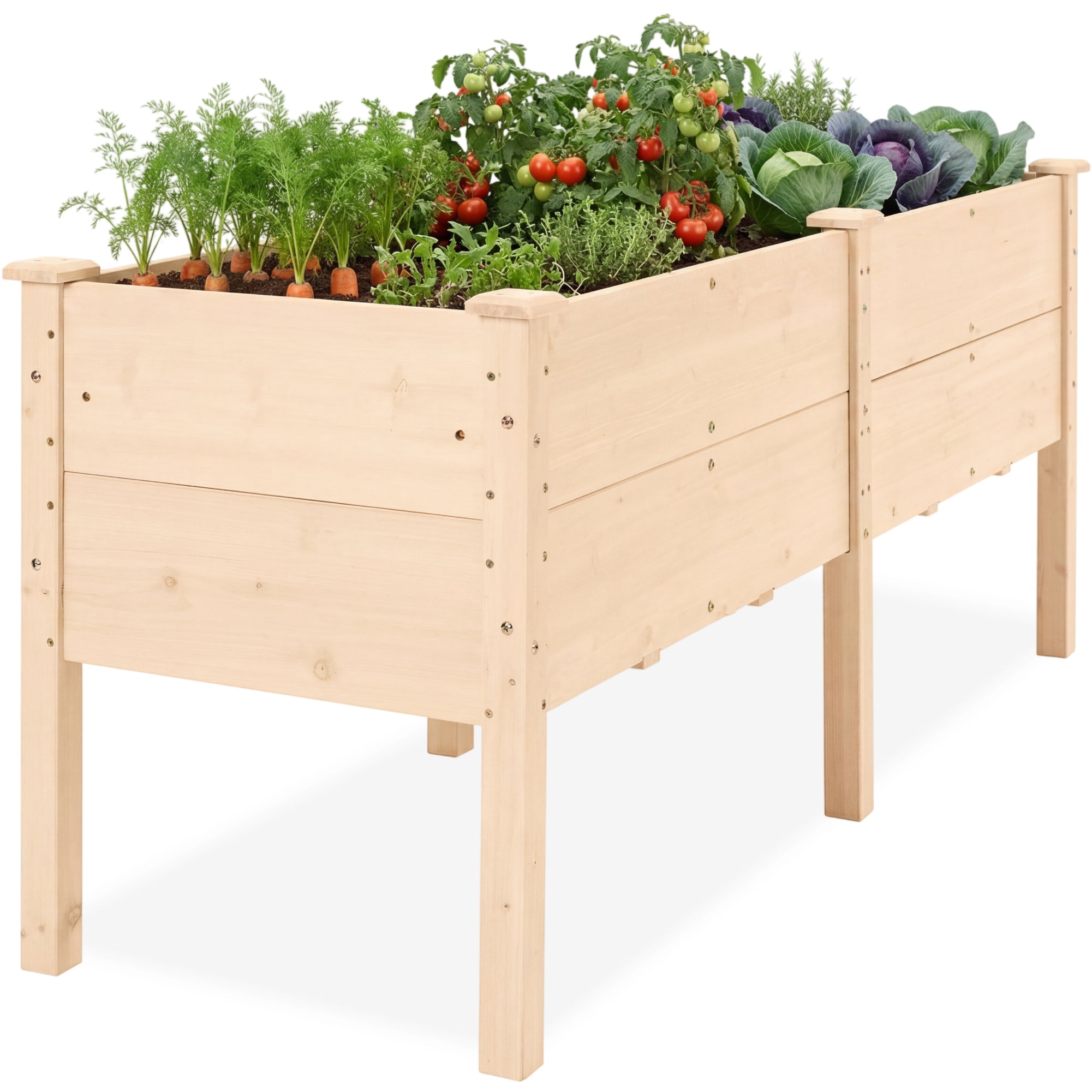 72\" x 24\" x 30\" Raised Wooden Garden Bed w/16\" Depth Elevated Wood Planter