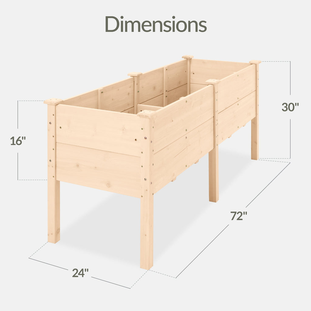72\" x 24\" x 30\" Raised Wooden Garden Bed w/16\" Depth Elevated Wood Planter