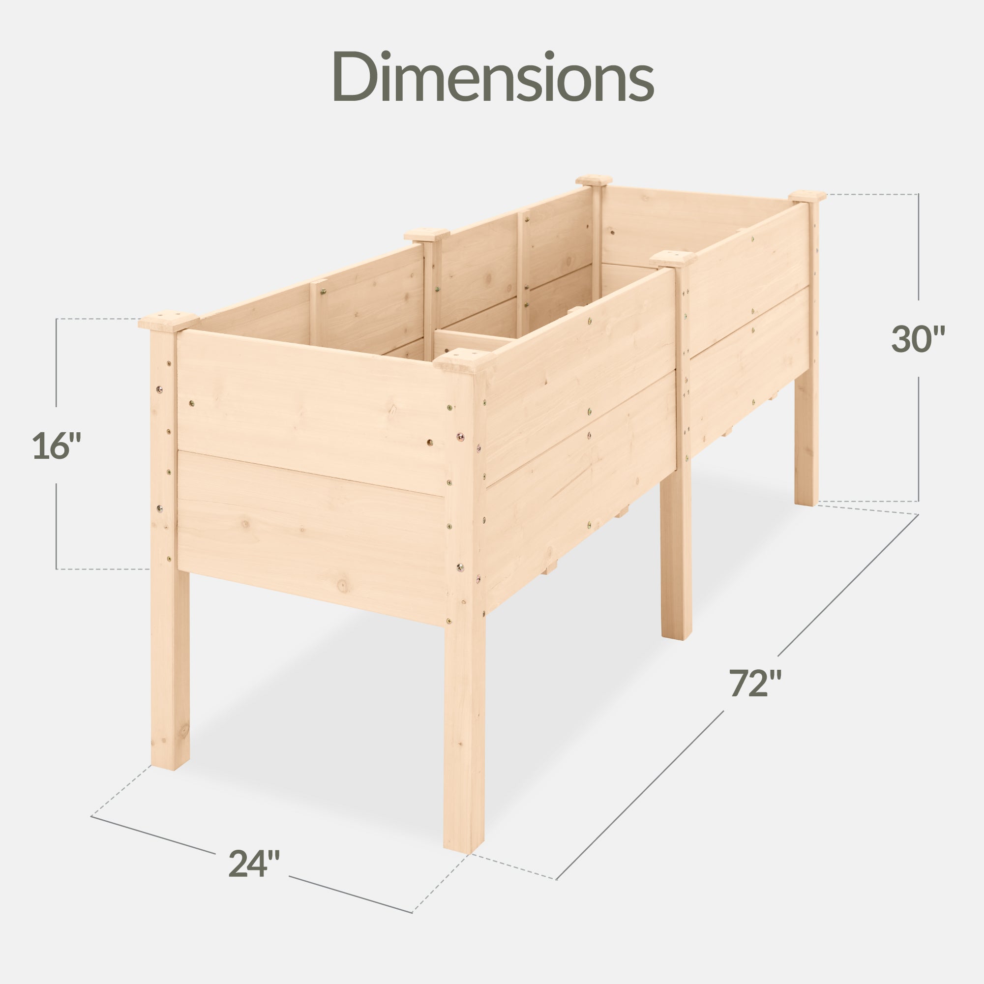 72\" x 24\" x 30\" Raised Wooden Garden Bed w/16\" Depth Elevated Wood Planter
