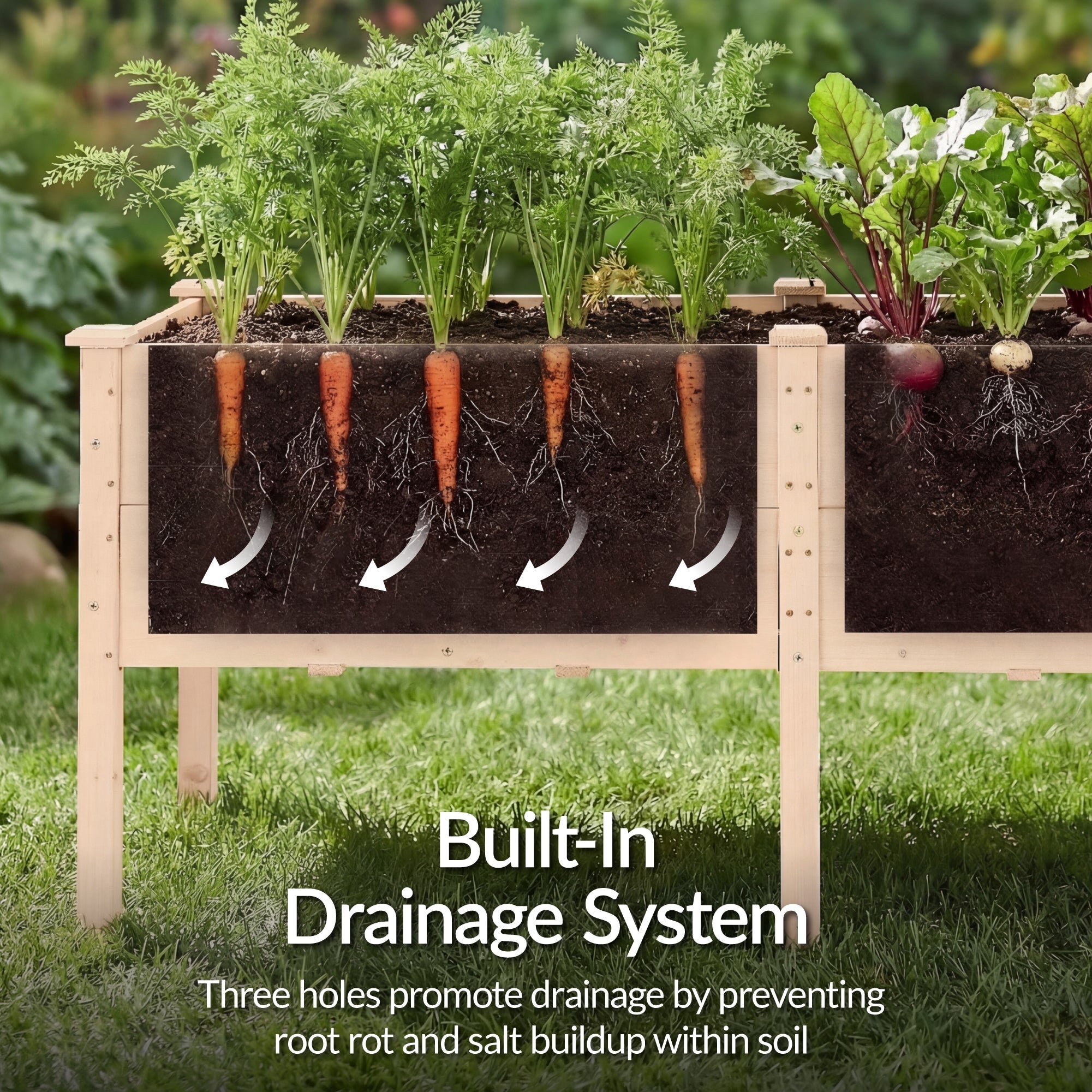72\" x 24\" x 30\" Raised Wooden Garden Bed w/16\" Depth Elevated Wood Planter