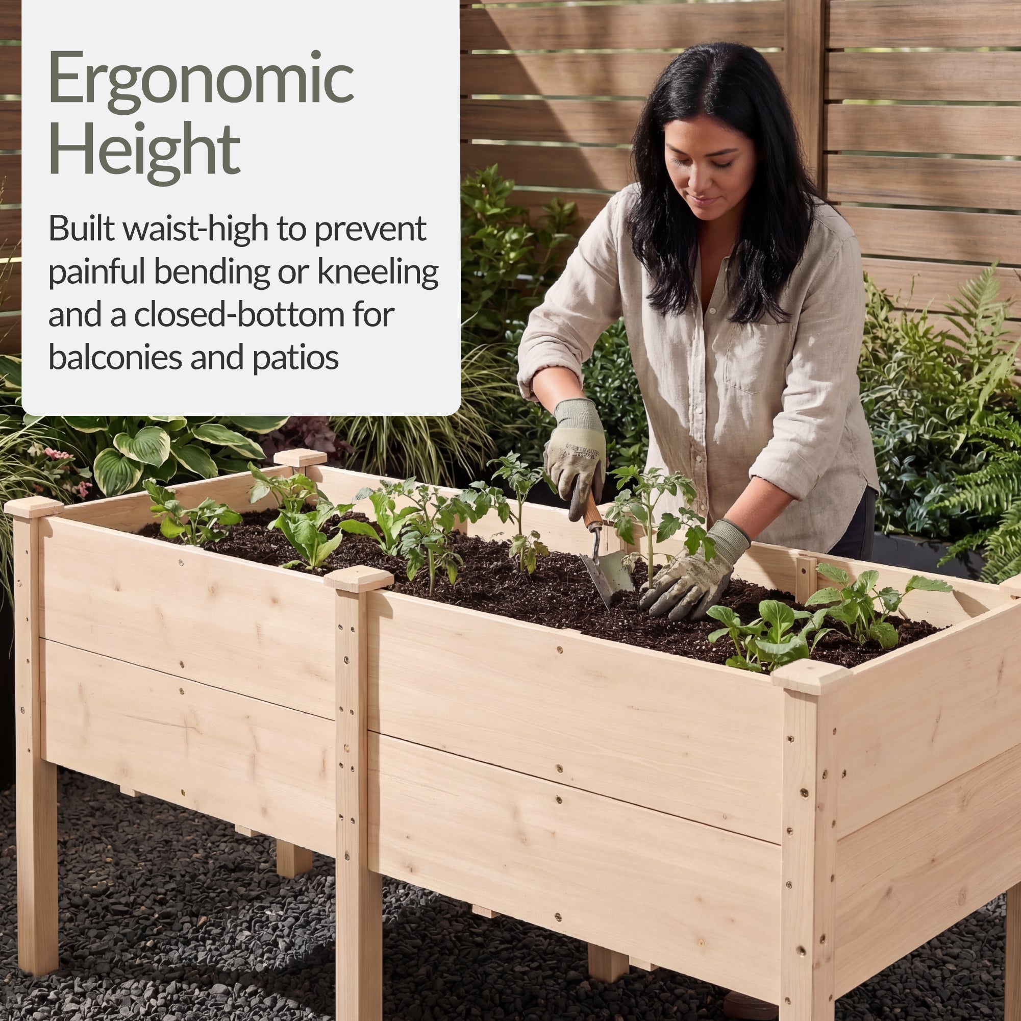 72\" x 24\" x 30\" Raised Wooden Garden Bed w/16\" Depth Elevated Wood Planter