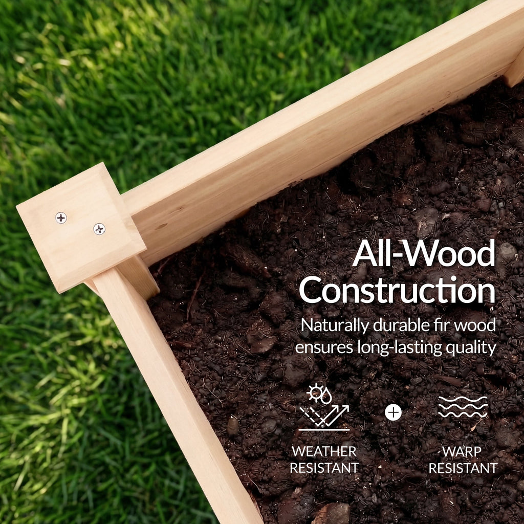 72\" x 24\" x 30\" Raised Wooden Garden Bed w/16\" Depth Elevated Wood Planter