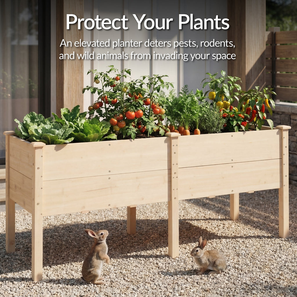 72\" x 24\" x 30\" Raised Wooden Garden Bed w/16\" Depth Elevated Wood Planter