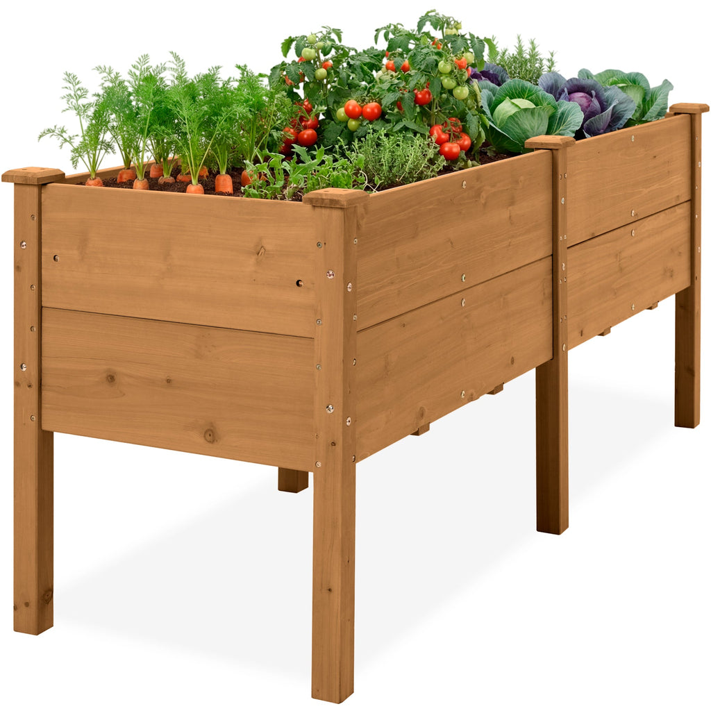 72\" x 24\" x 30\" Raised Wooden Garden Bed w/16\" Depth Elevated Wood Planter