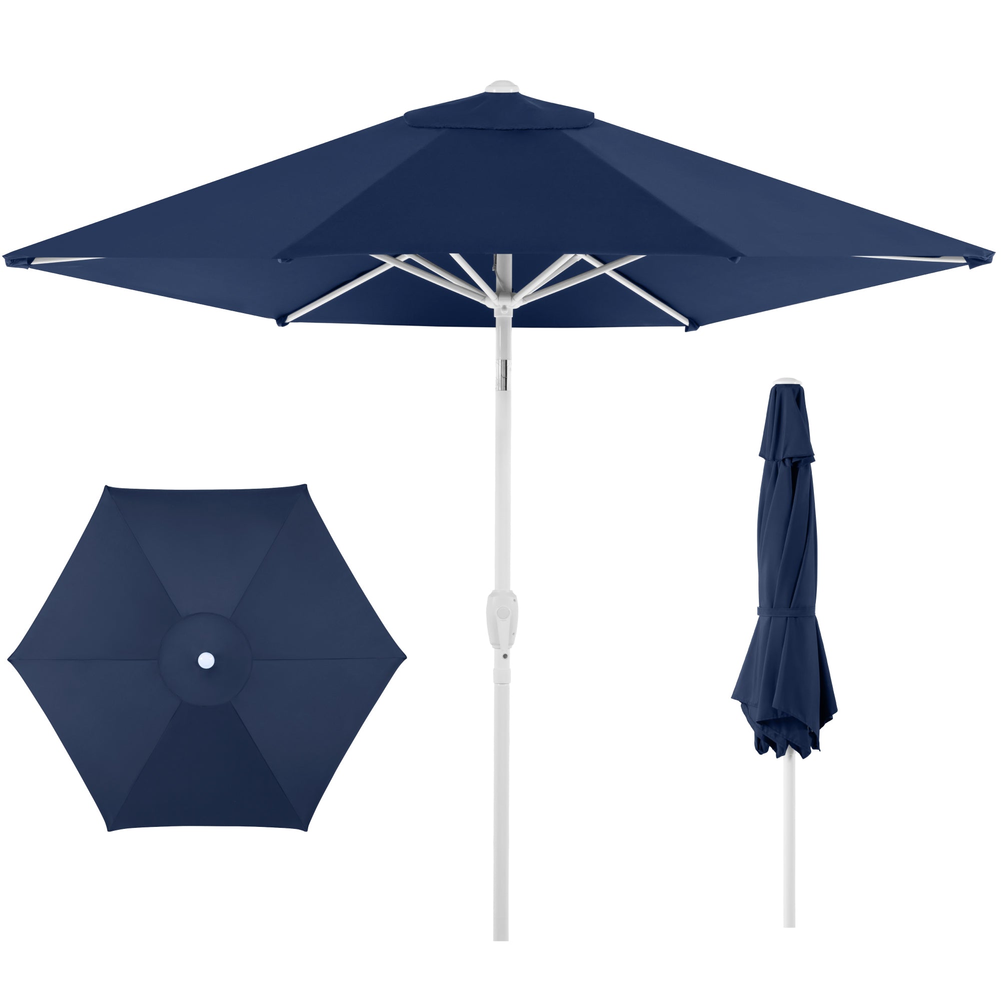 7.5ft Patio Market Umbrella with White Pole Push Button Tilt and Crank Lift