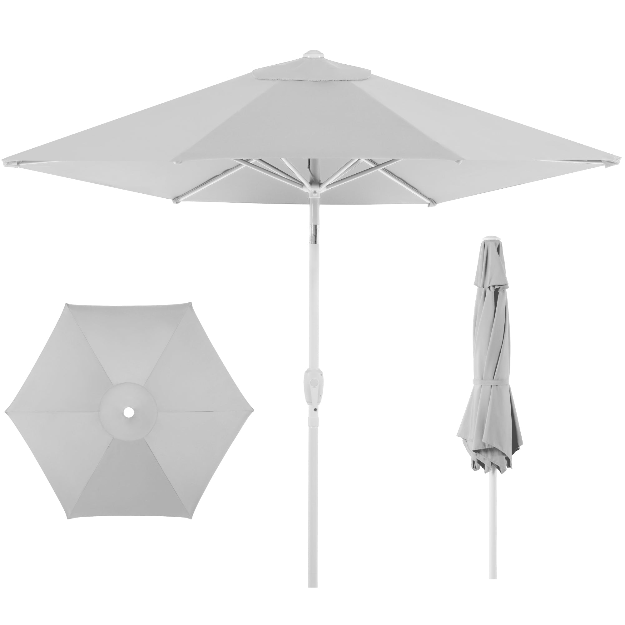 7.5ft Patio Market Umbrella with White Pole Push Button Tilt and Crank Lift