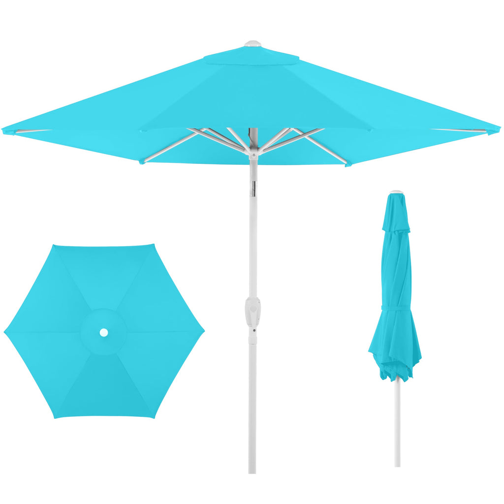 7.5ft Patio Market Umbrella with White Pole Push Button Tilt and Crank Lift