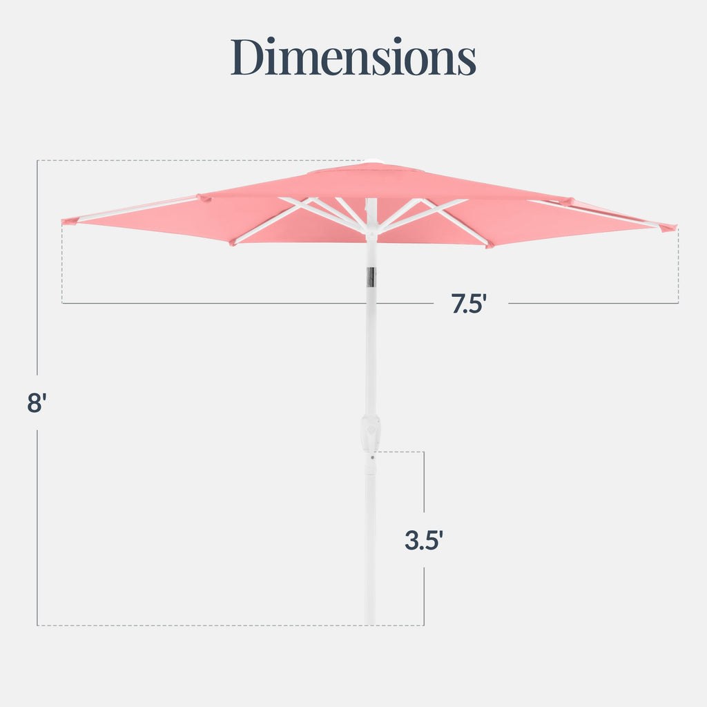 7.5ft Patio Market Umbrella with White Pole Push Button Tilt and Crank Lift
