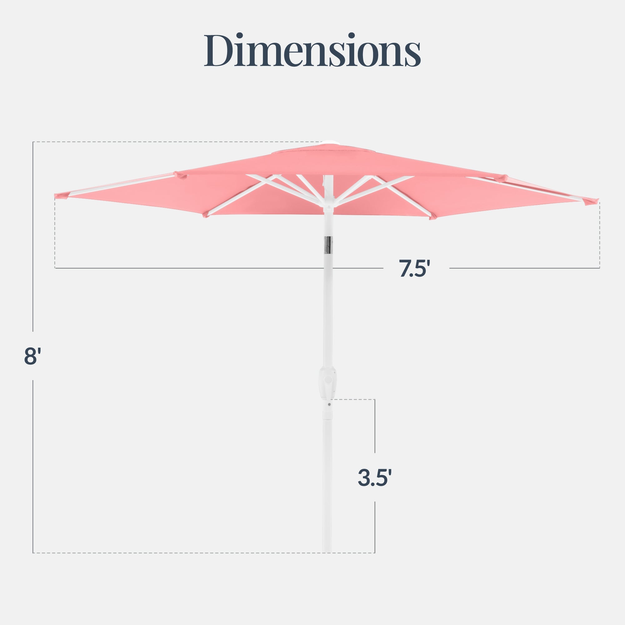 7.5ft Patio Market Umbrella with White Pole Push Button Tilt and Crank Lift