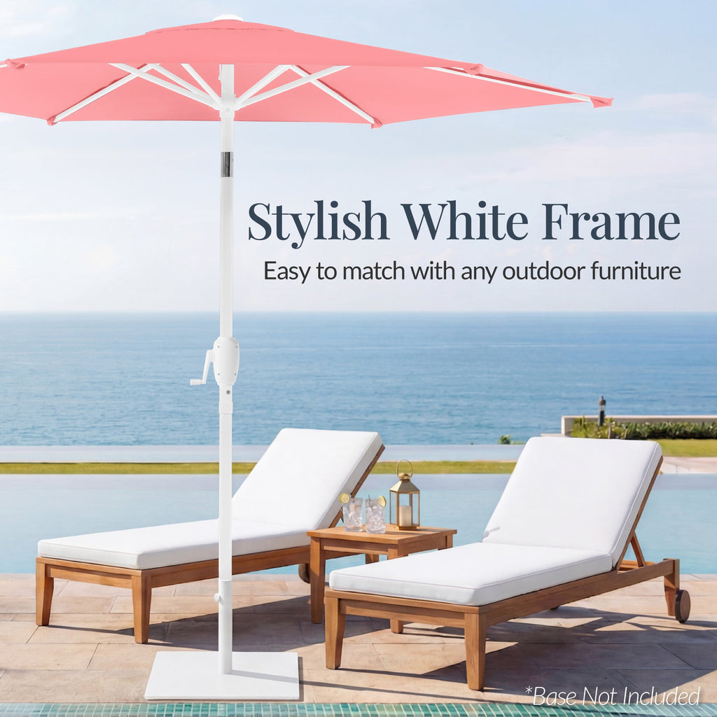7.5ft Patio Market Umbrella with White Pole Push Button Tilt and Crank Lift