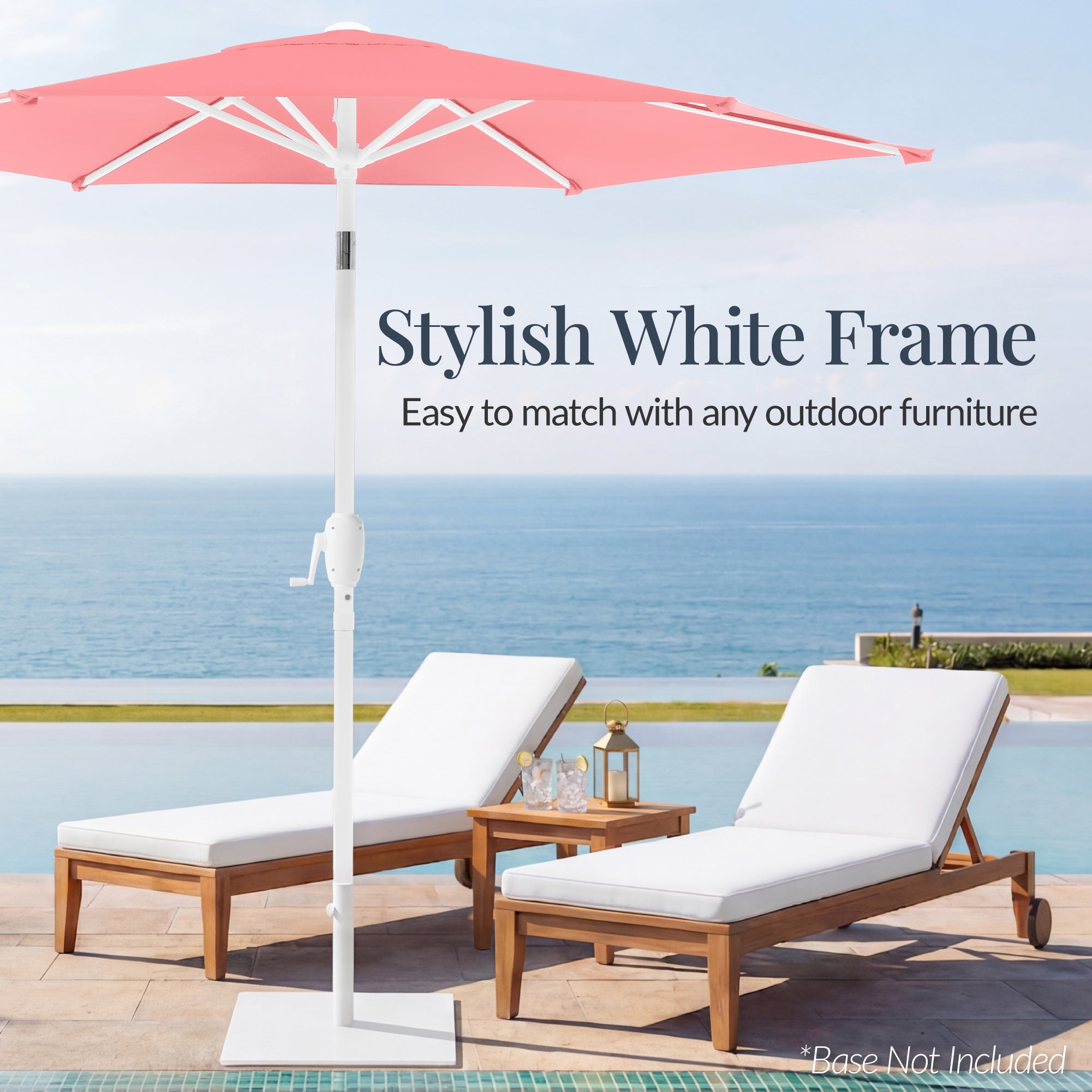 7.5ft Patio Market Umbrella with White Pole Push Button Tilt and Crank Lift
