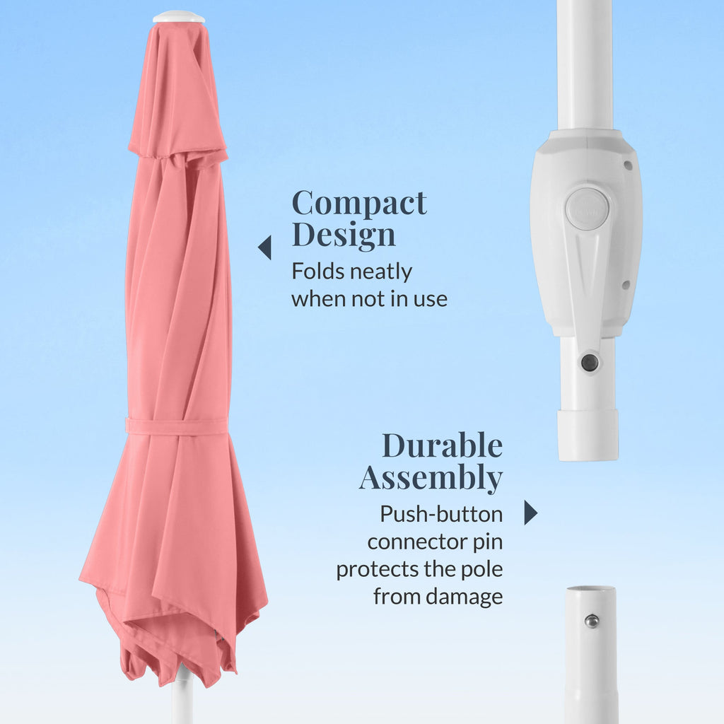 7.5ft Patio Market Umbrella with White Pole Push Button Tilt and Crank Lift