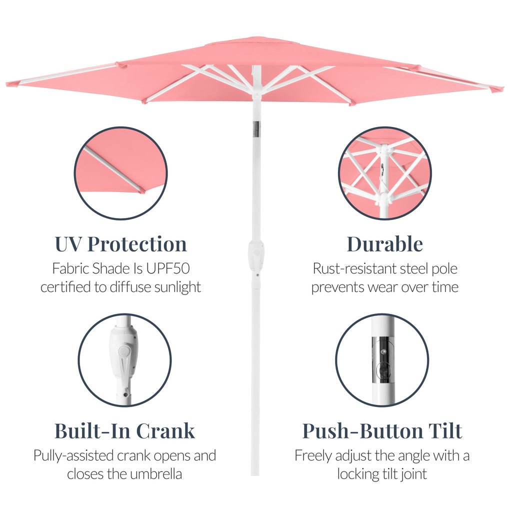 7.5ft Patio Market Umbrella with White Pole Push Button Tilt and Crank Lift