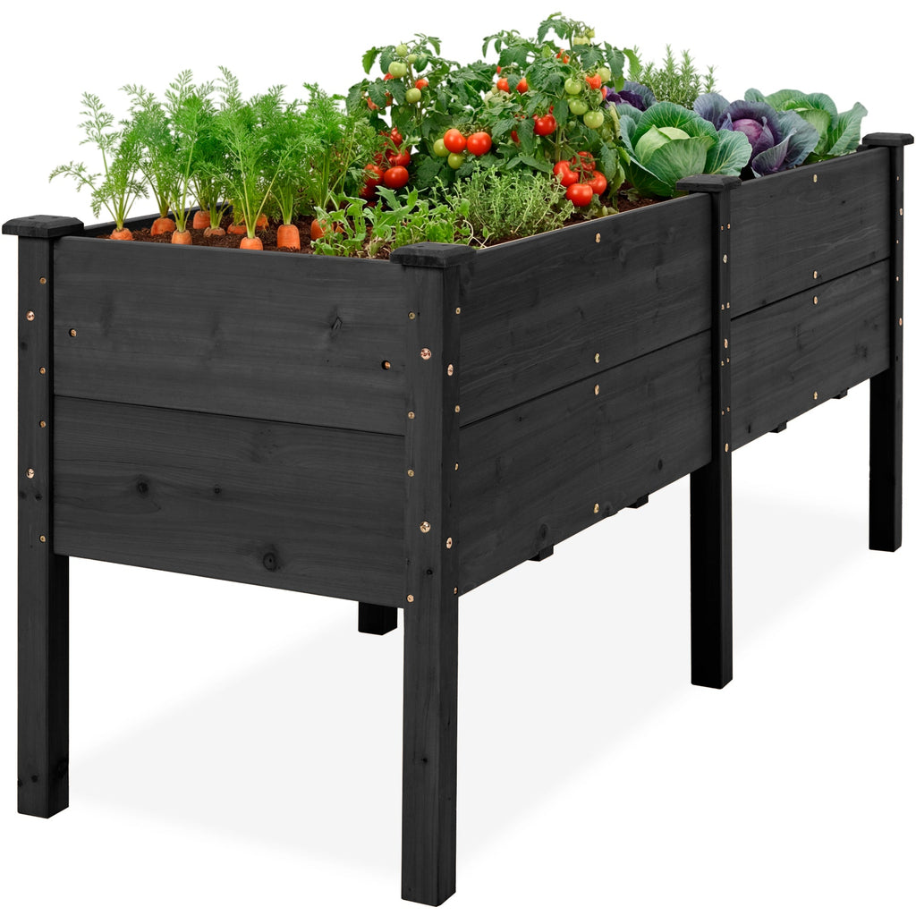 72\" x 24\" x 30\" Raised Wooden Garden Bed w/16\" Depth Elevated Wood Planter