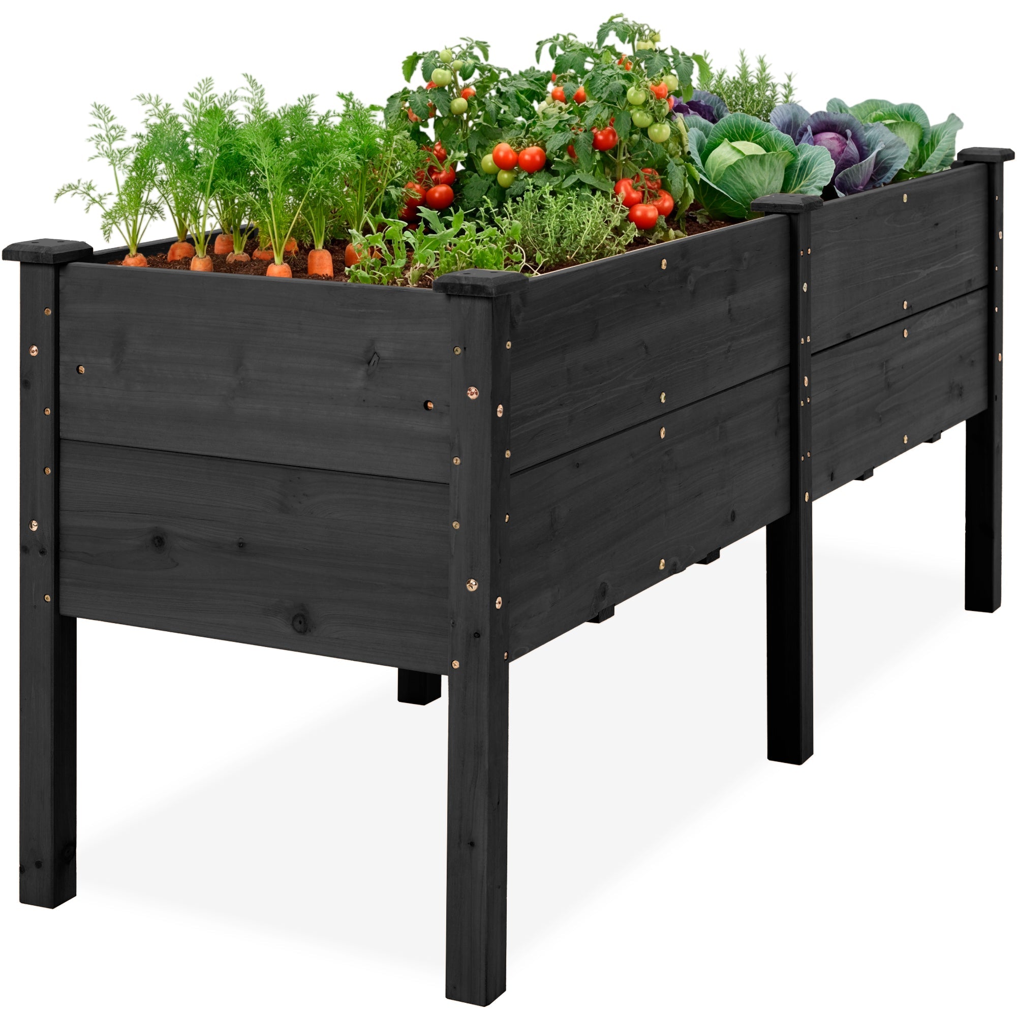 72\" x 24\" x 30\" Raised Wooden Garden Bed w/16\" Depth Elevated Wood Planter