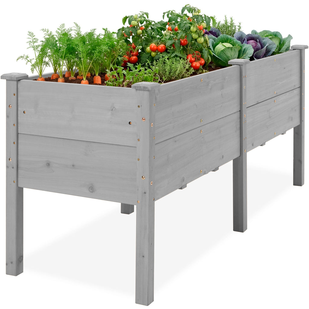 72\" x 24\" x 30\" Raised Wooden Garden Bed w/16\" Depth Elevated Wood Planter