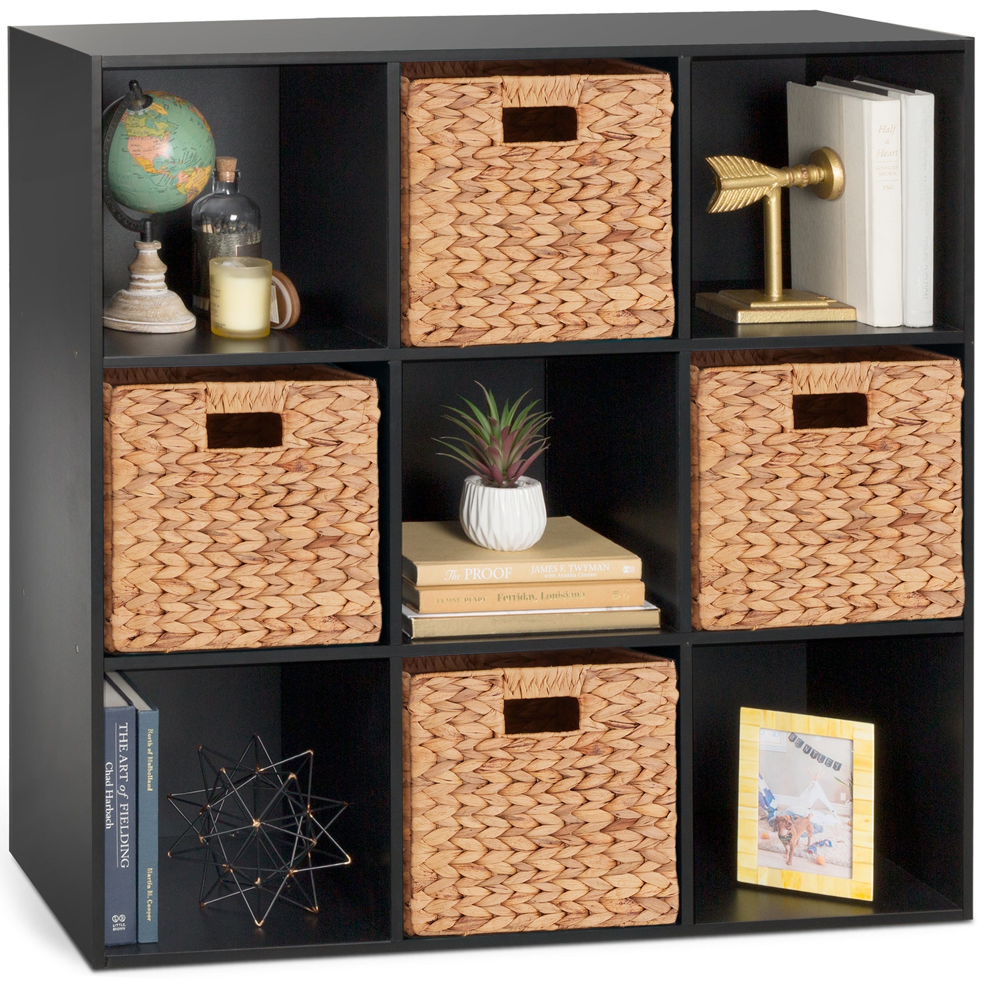 9-Cube Bookshelf Storage Display w/ 3 Removable Panels Customizable Design