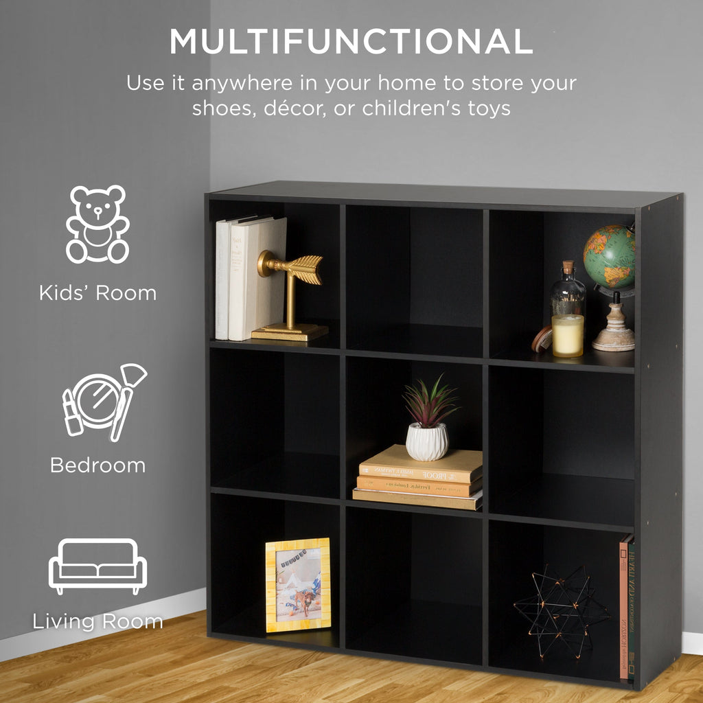 9-Cube Bookshelf Storage Display w/ 3 Removable Panels Customizable Design