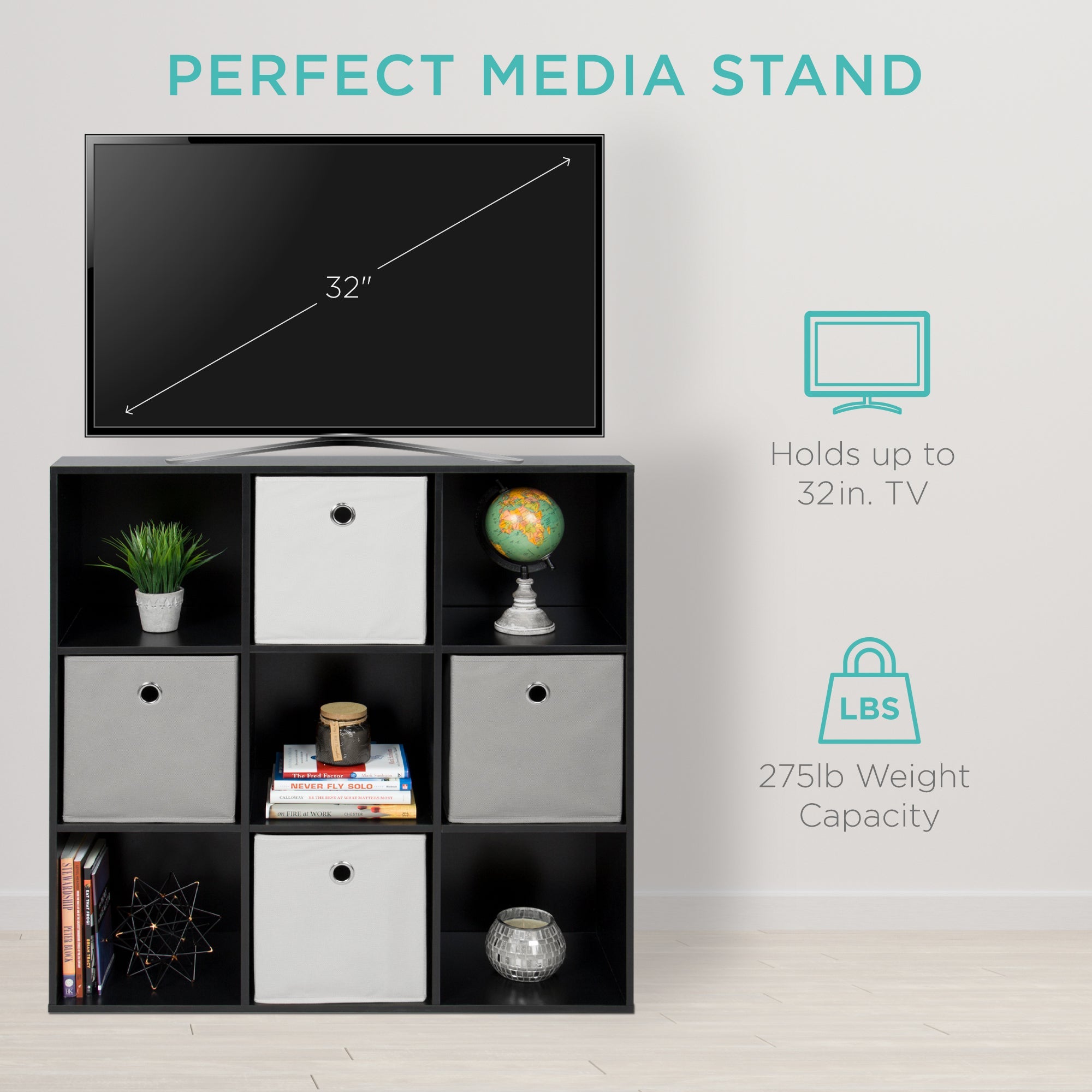 9-Cube Bookshelf Storage Display w/ 3 Removable Panels Customizable Design