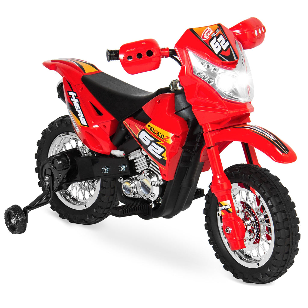 6V Kids Electric Ride-On Motorcycle Toy w/ Training Wheels Lights Music