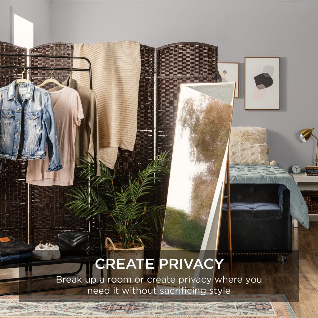 6ft Tall Room Divider 6-Panel Diamond Weave Folding Privacy Screen