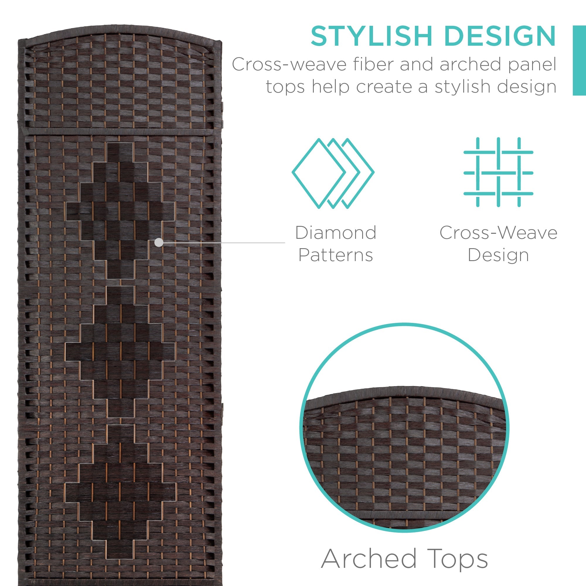 6ft Tall Room Divider 6-Panel Diamond Weave Folding Privacy Screen