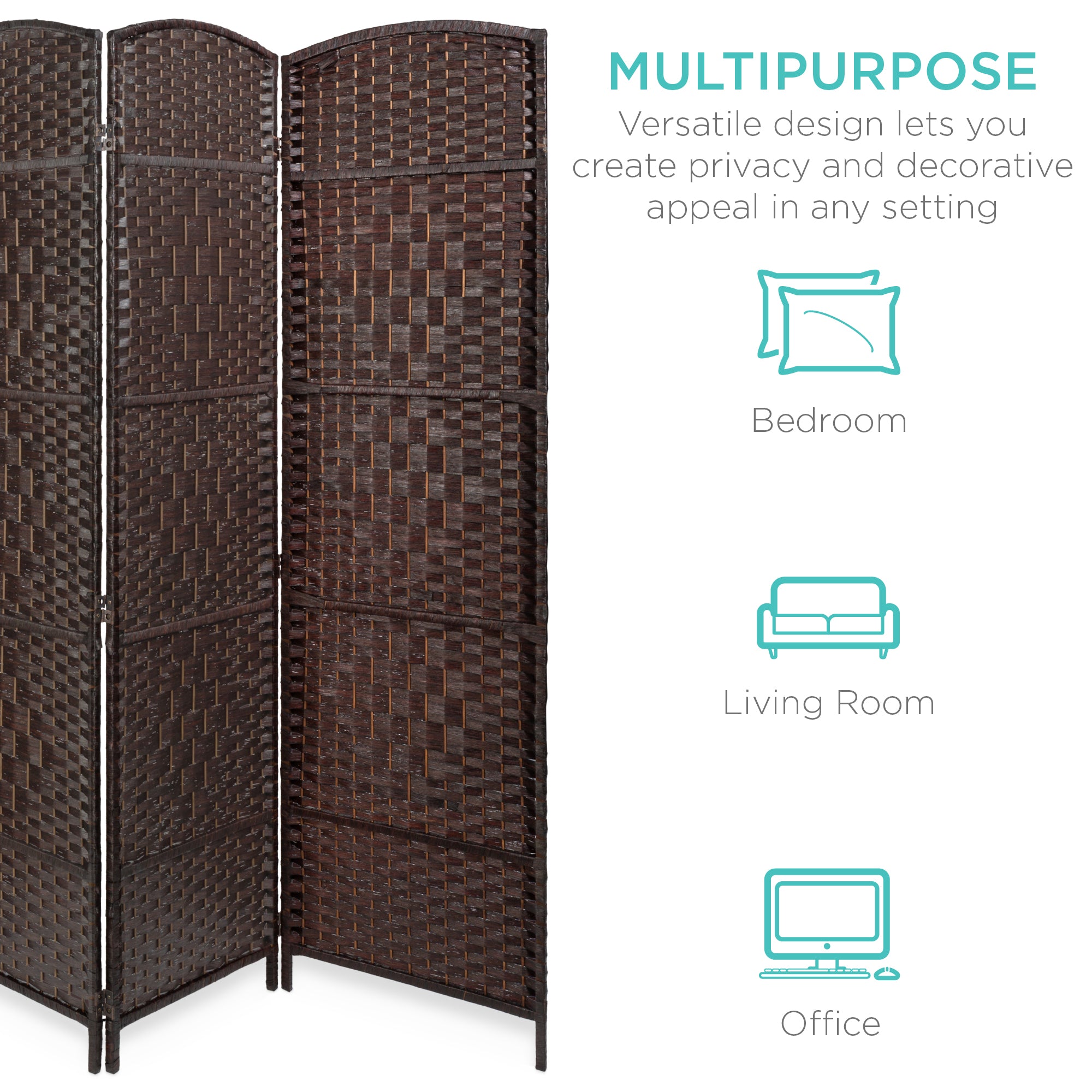 6ft Tall Room Divider 6-Panel Diamond Weave Folding Privacy Screen