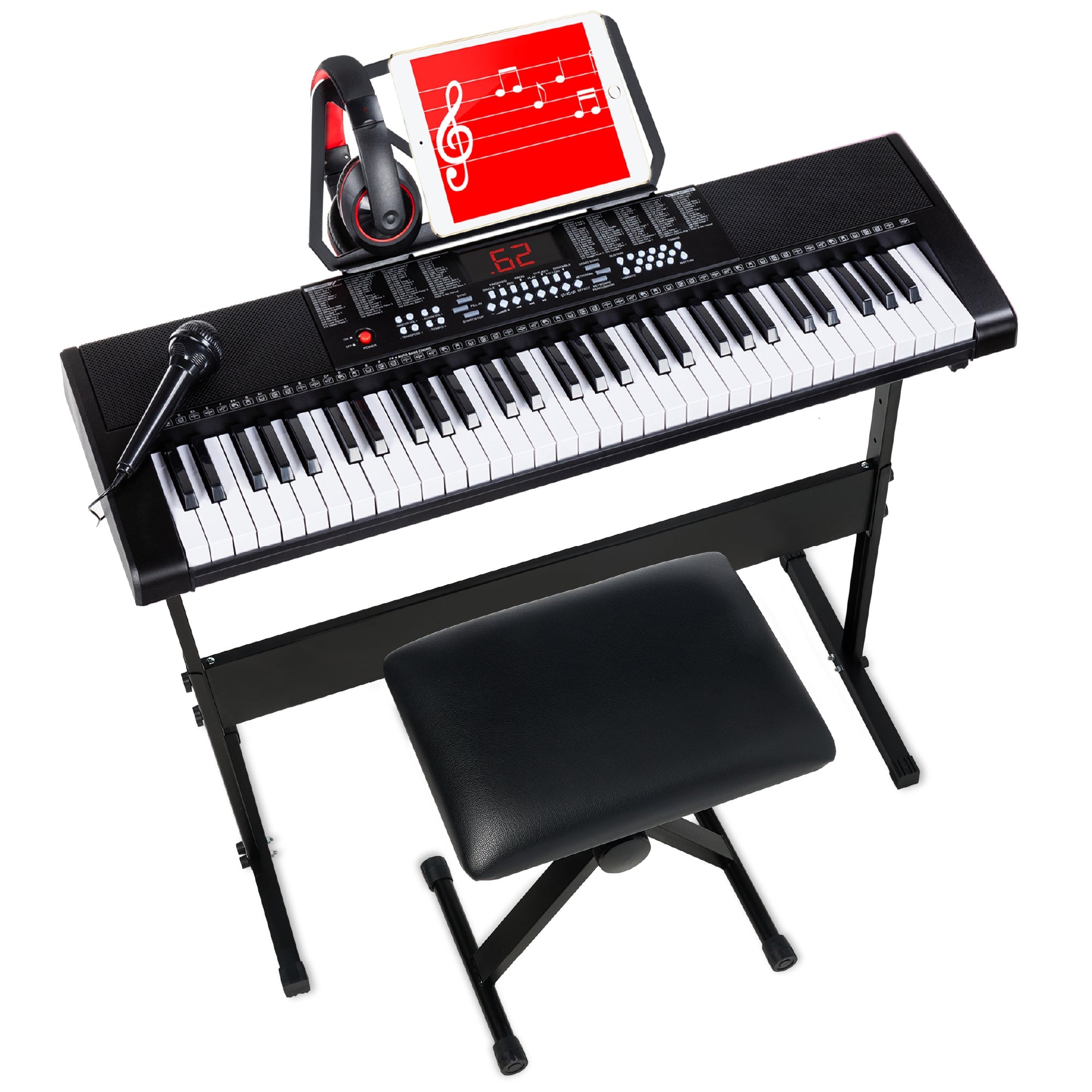 61-Key Beginners Electronic Keyboard Piano Set w/ 3 Modes Microphone