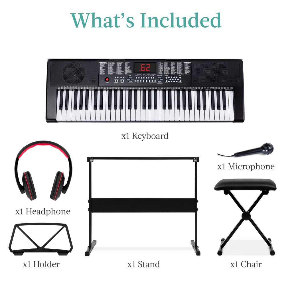 61-Key Beginners Electronic Keyboard Piano Set w/ 3 Modes Microphone