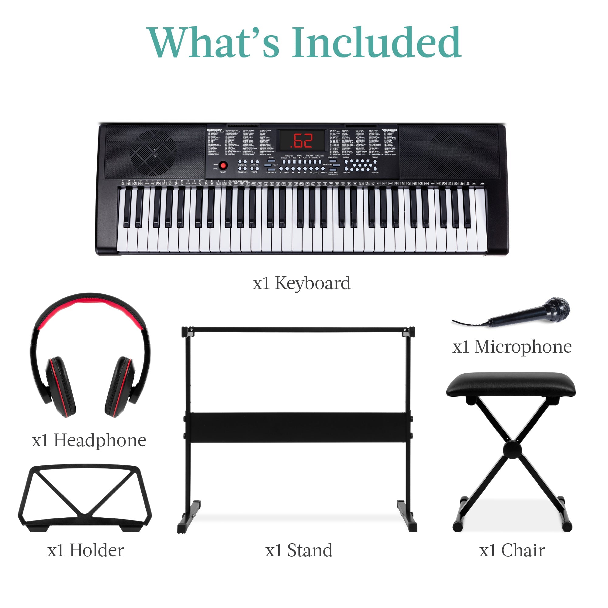 61-Key Beginners Electronic Keyboard Piano Set w/ 3 Modes Microphone