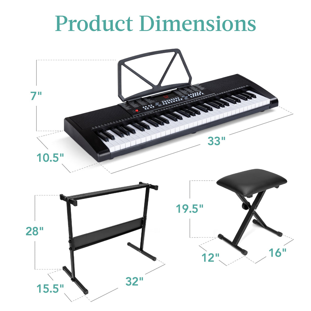 61-Key Beginners Electronic Keyboard Piano Set w/ 3 Modes Microphone