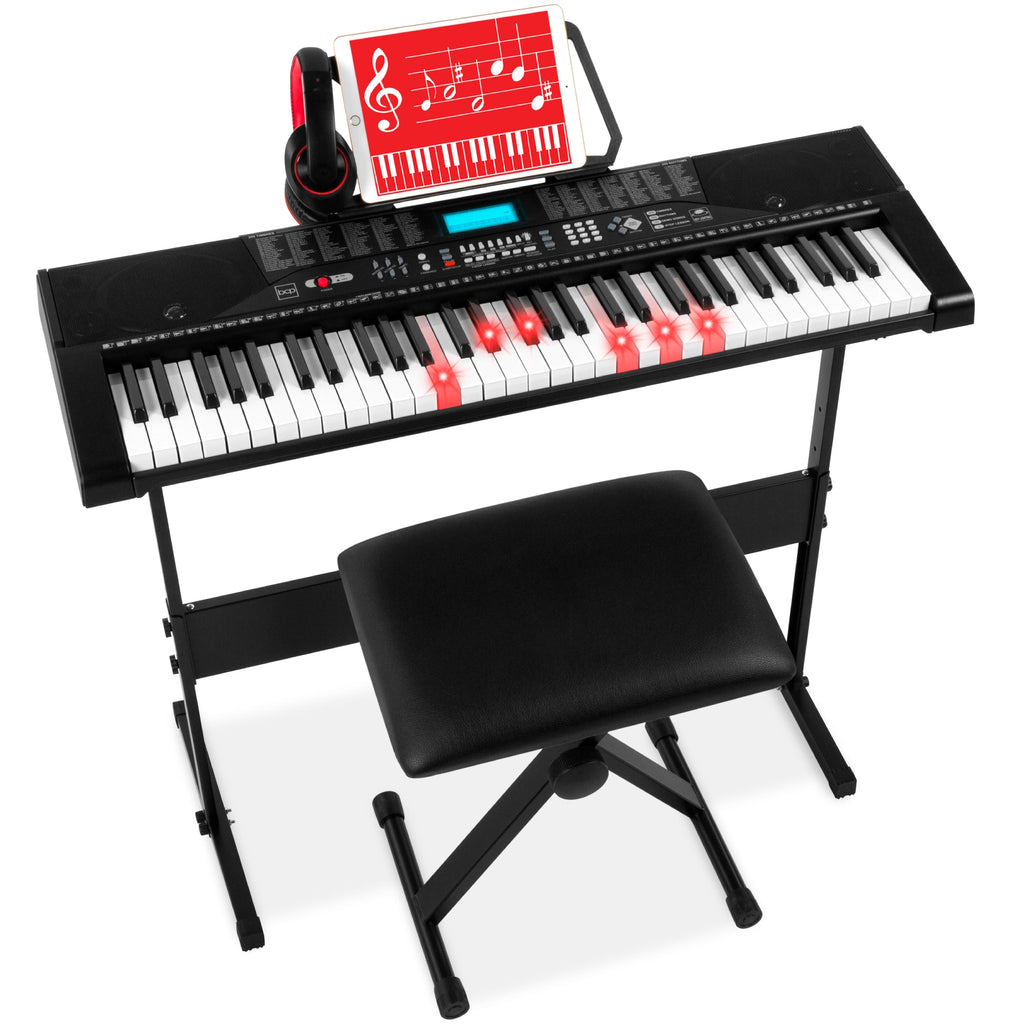 61-Key Beginners Electronic Keyboard Piano Set w/ Lighted Keys Headphones
