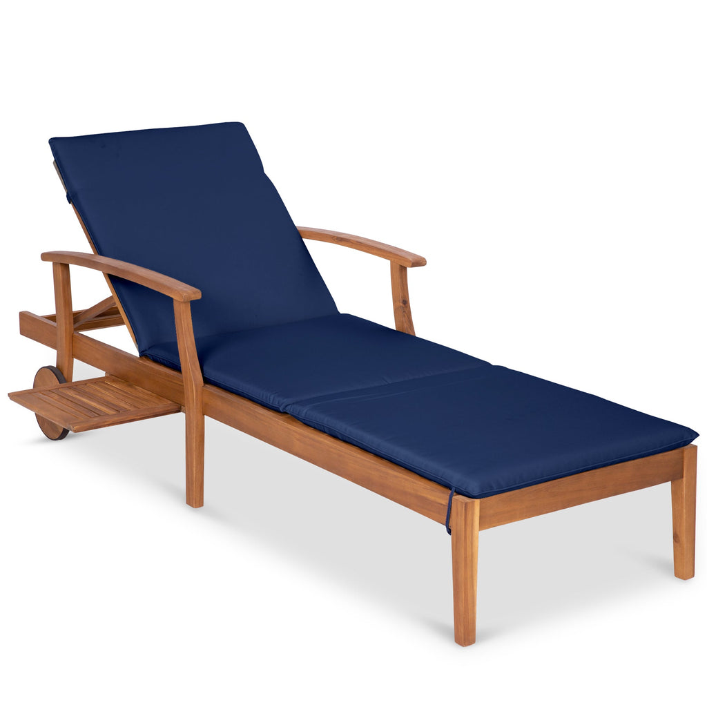 Adjustable Acacia Wood Chaise Lounge Chair w/ Side Table Wheels - 79x26in