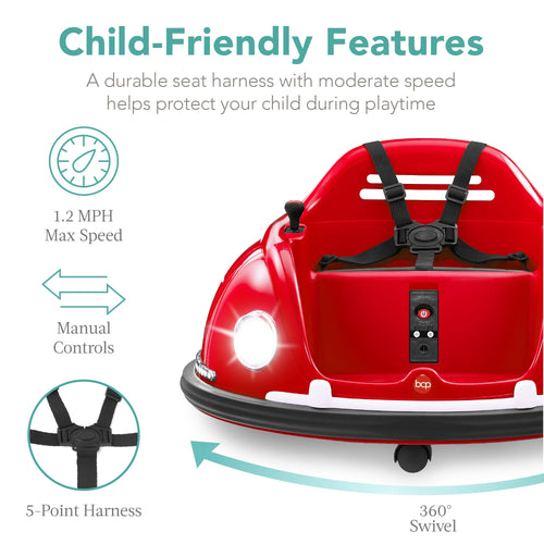 6V Kids Ride On Bumper Car Toy w/ Remote Harness Lights 360 Degree Spin