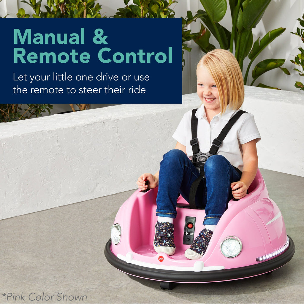 6V Kids Ride On Bumper Car Toy w/ Remote Harness Lights 360 Degree Spin
