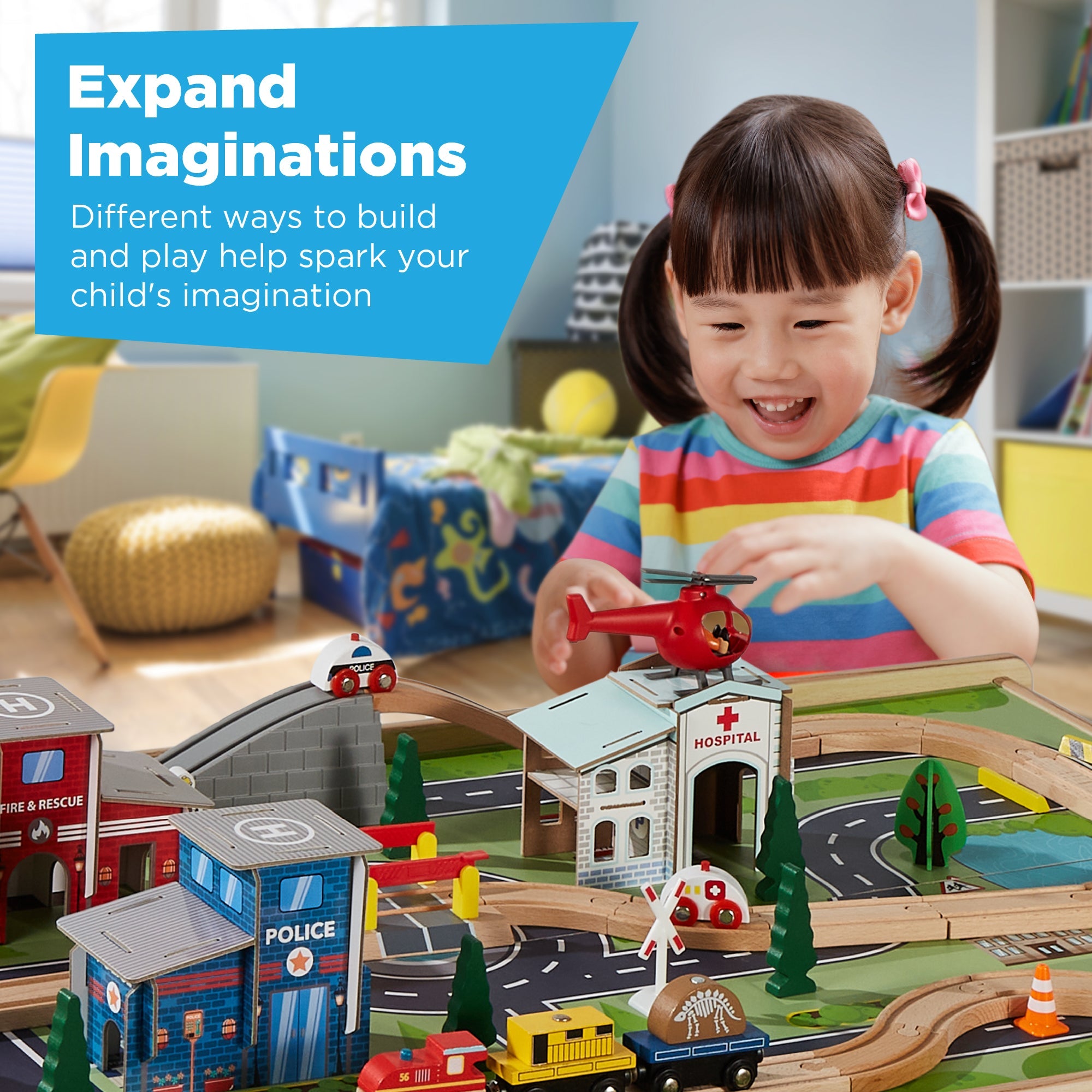 70-Piece Train Table Large Multipurpose Playset w/ Reversible Table Top