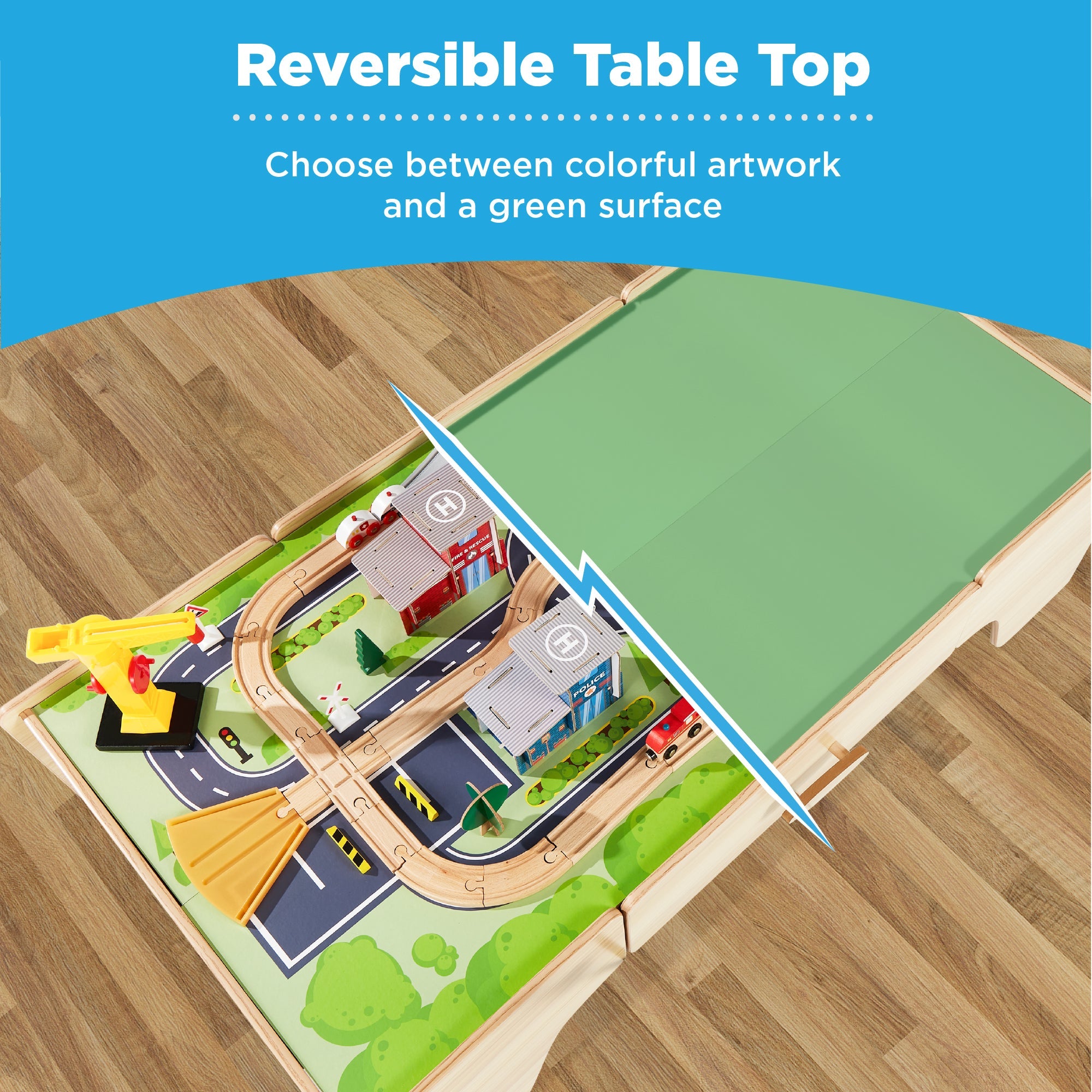 70-Piece Train Table Large Multipurpose Playset w/ Reversible Table Top