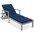 Adjustable Acacia Wood Chaise Lounge Chair w/ Side Table Wheels - 79x26in