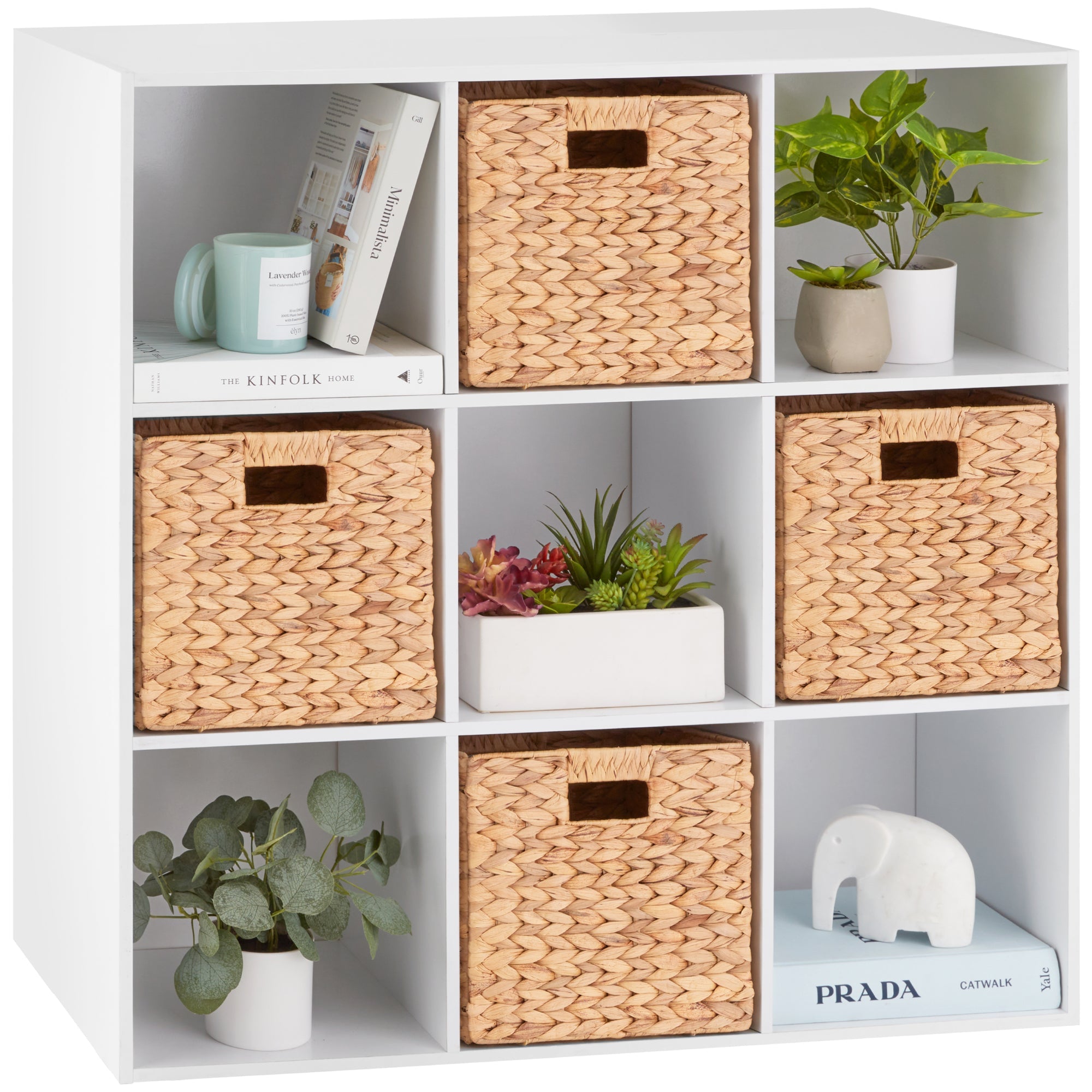 9-Cube Bookshelf Storage Display w/ 3 Removable Panels Customizable Design