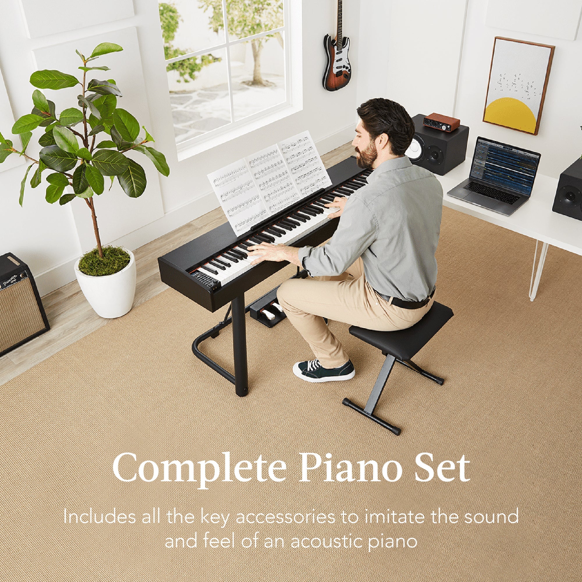88-Key Weighted Full Size Digital Piano Set w/ U-Stand 3 Sustain Pedal Unit