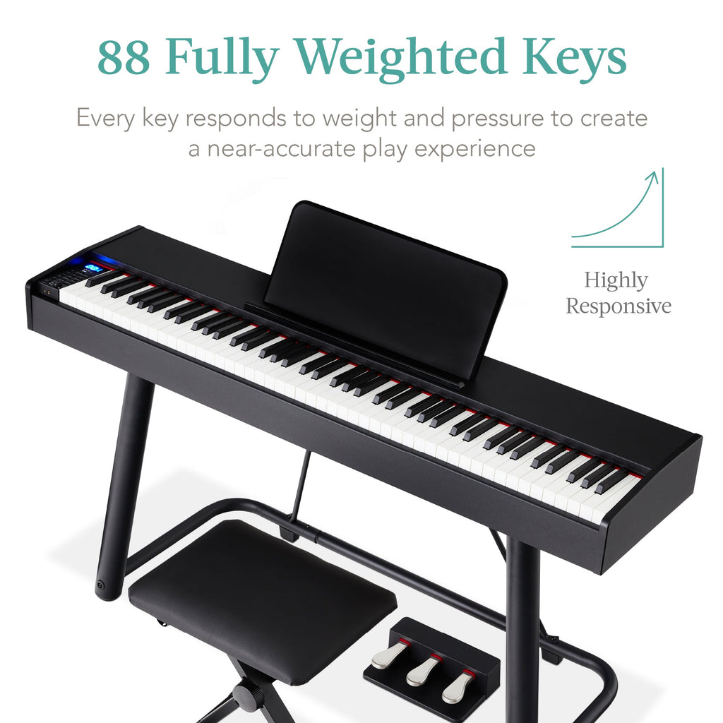 88-Key Weighted Full Size Digital Piano Set w/ U-Stand 3 Sustain Pedal Unit