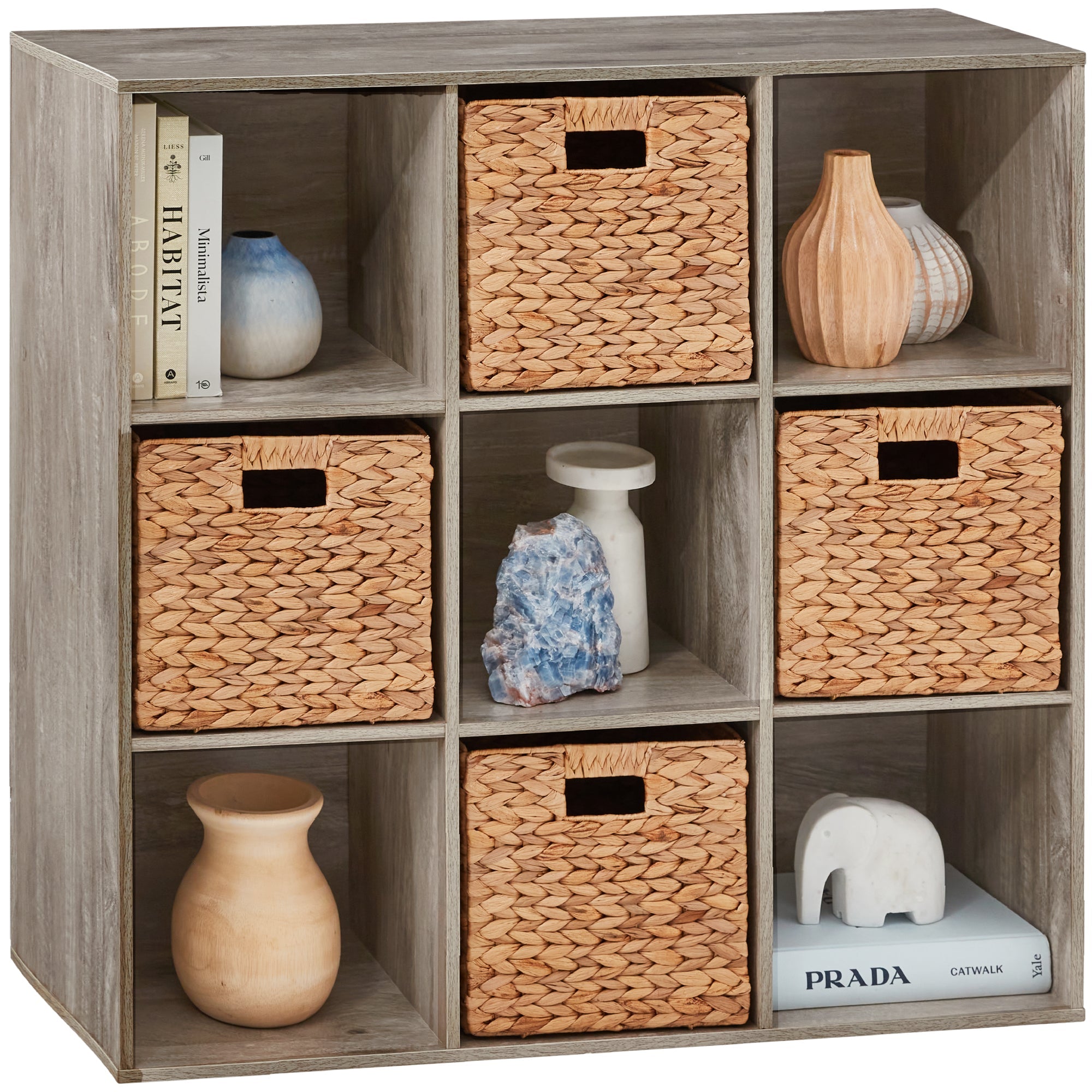 9-Cube Bookshelf Storage Display w/ 3 Removable Panels Customizable Design