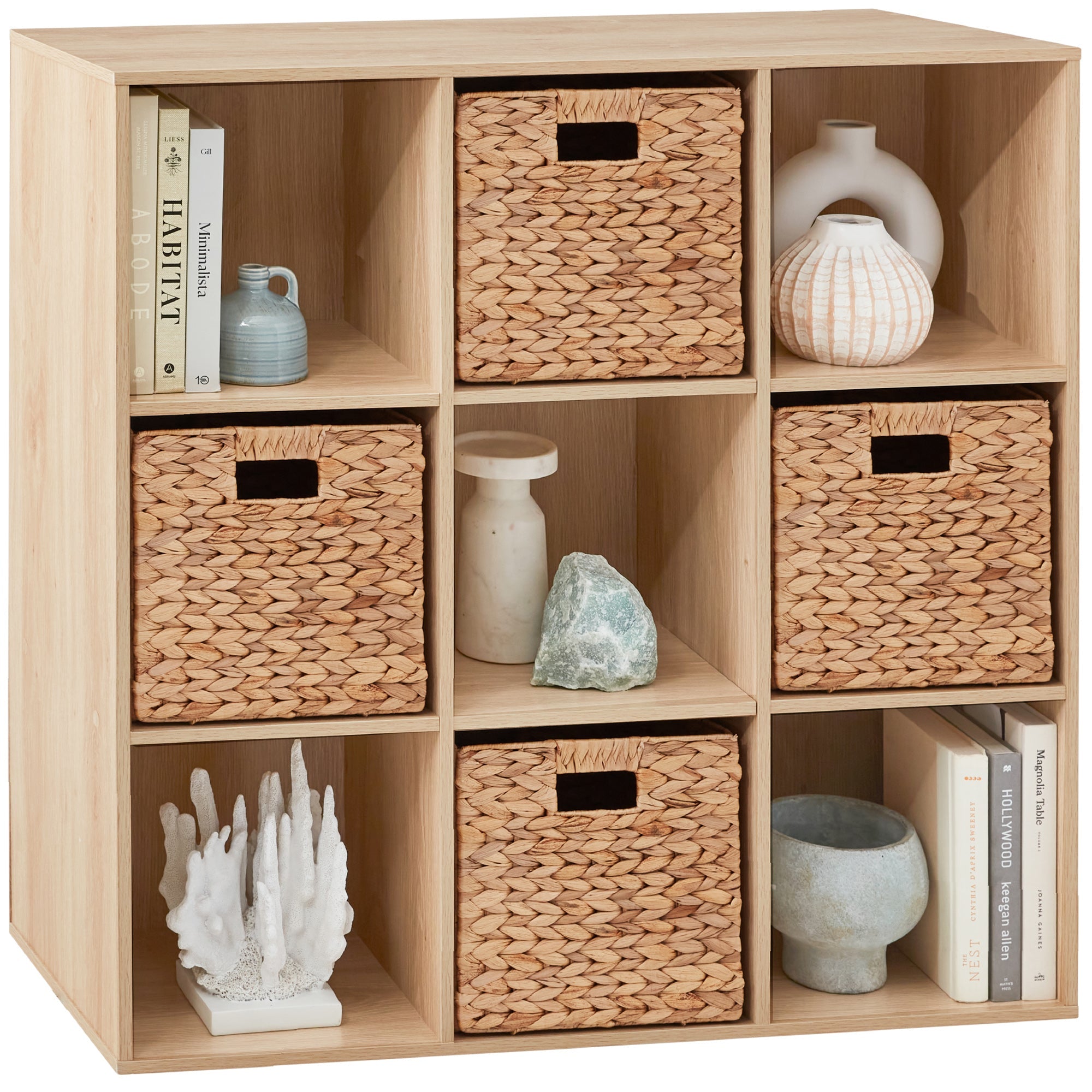 9-Cube Bookshelf Storage Display w/ 3 Removable Panels Customizable Design