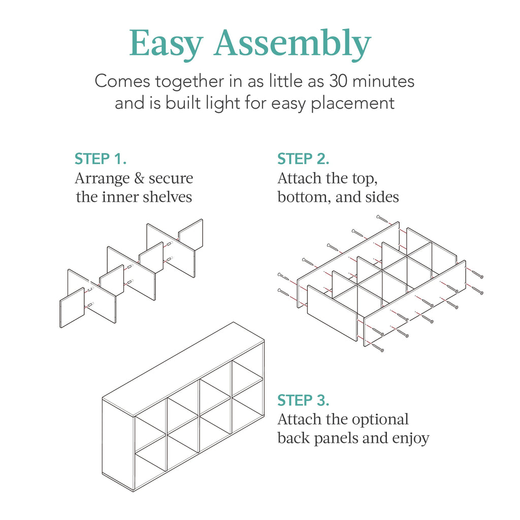 8-Cube Bookshelf 11in Storage Display w/ Removable Panels Customizable