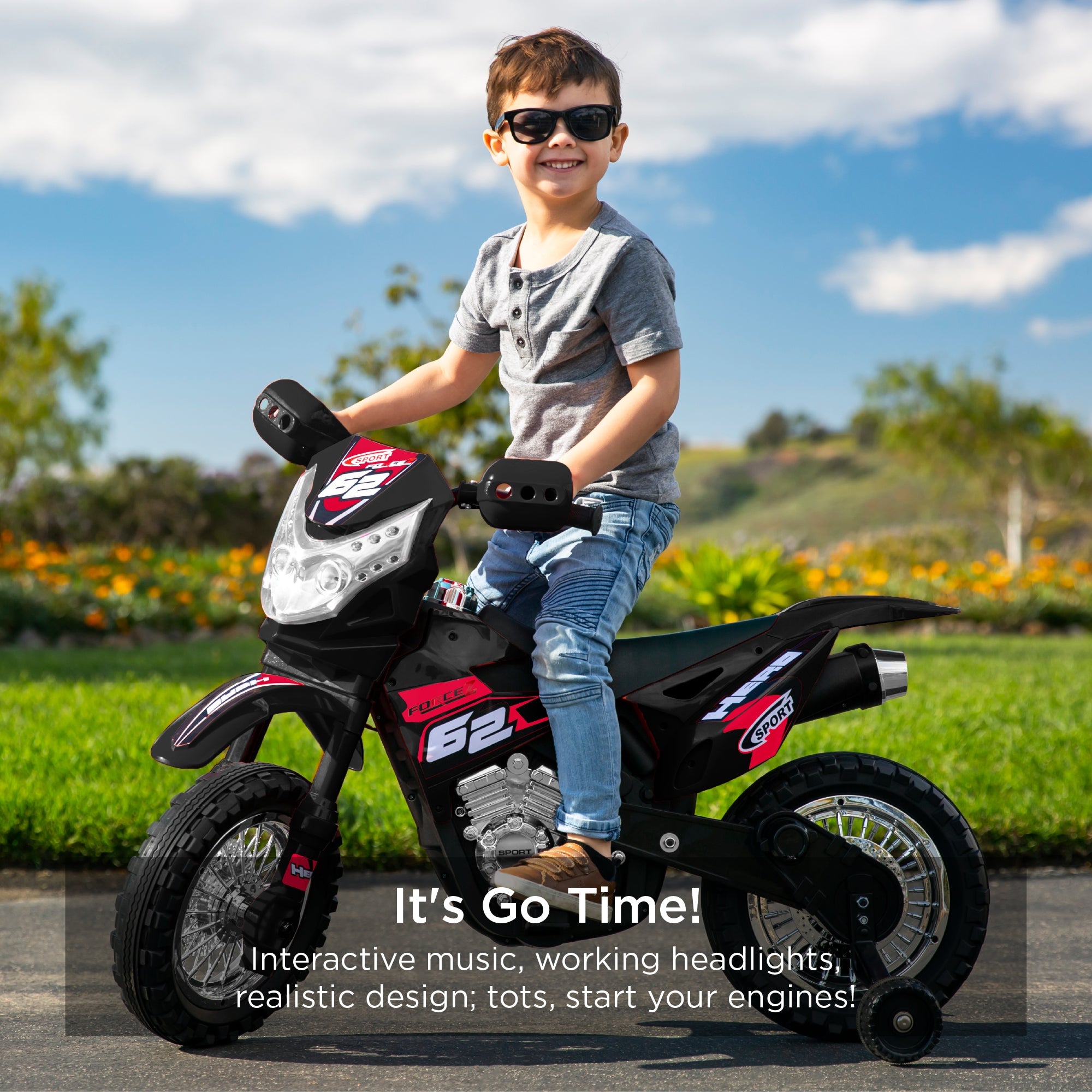 6V Kids Electric Ride-On Motorcycle Toy w/ Training Wheels Lights Music